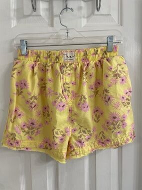 Free People We The Free Day to Day Yellow Floral Boxer Shorts with Pink Blooms
